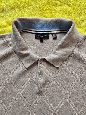 Ted Baker London "Ventar" Diamond Knit Polo Shirt Size 5 men's XL Linen blend
